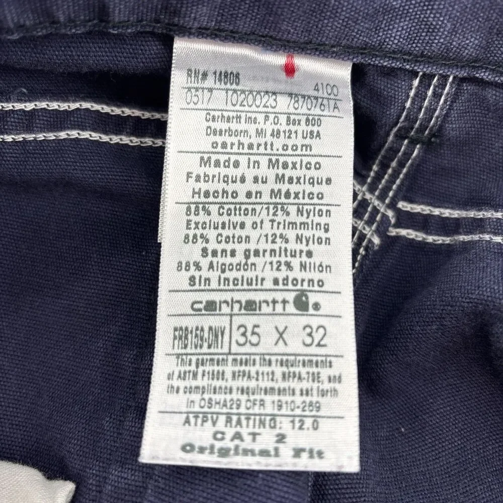 Carhartt Men's 35x32 Pants  Blue Canvas Original Fit  Fire resistant CAT2